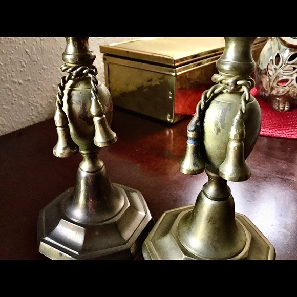Vintage Other - VINTAGE Brass CandleStick Holders Tassles Made in India. 6.5” tall